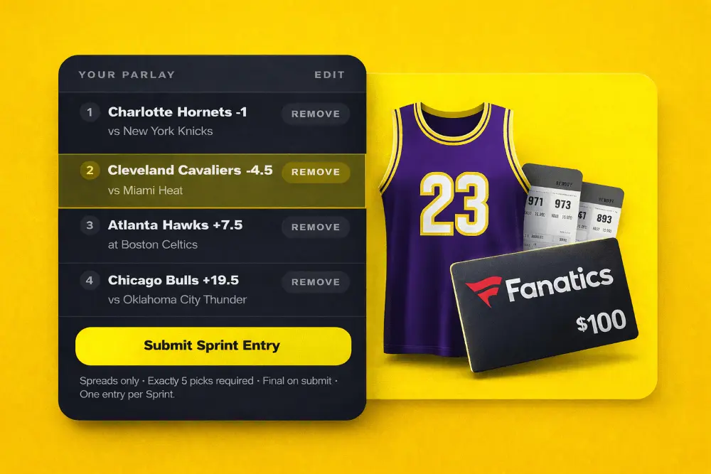 Parlay Sprint hero showing parlay entry and prizes